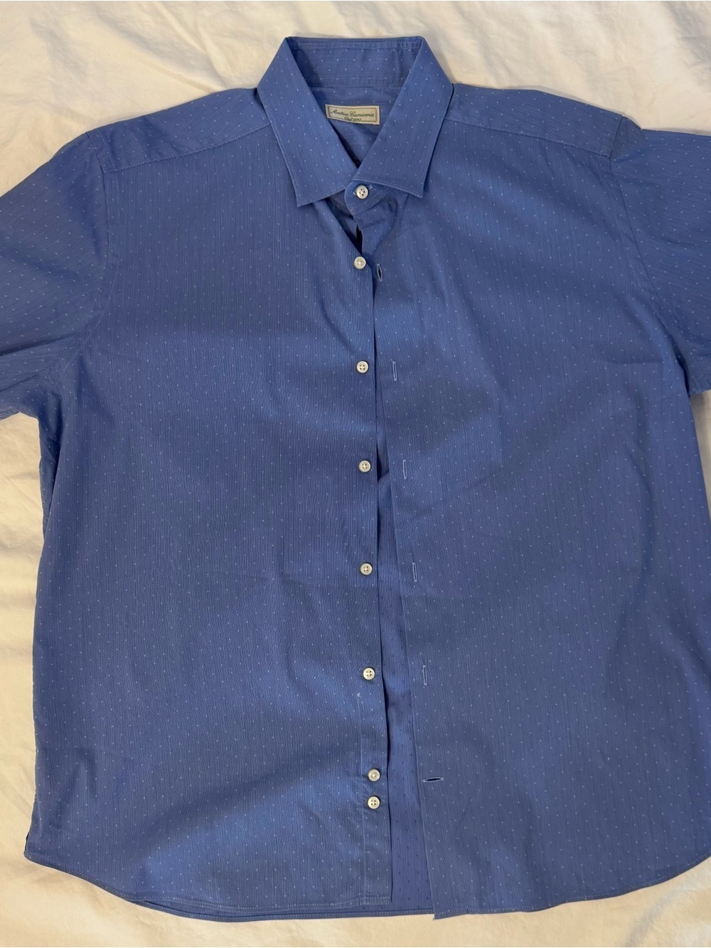 Italian Designer Men's Royal Blue Short Sleeve Dress Shirt XL